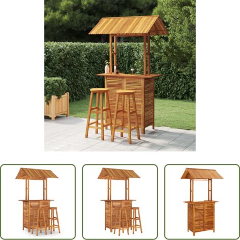 vidaXL Sgabelli da bar -  Set da Bar per Giardino 3 pz in Legno Massello di Acacia