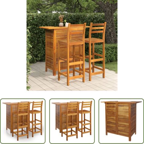vidaXL Sgabelli da bar -  Set da Bar per Giardino 3 pz in Legno Massello di Acacia