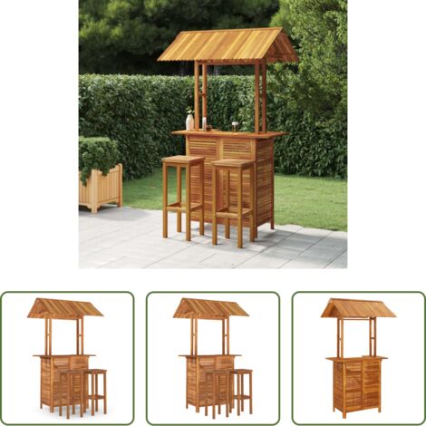 vidaXL Sgabelli da bar -  Set da Bar per Giardino 3 pz in Legno Massello di Acacia