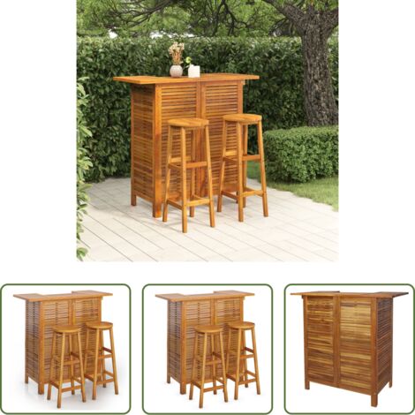 vidaXL Sgabelli da bar -  Set da Bar per Giardino 3 pz in Legno Massello di Acacia