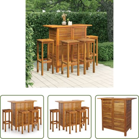 vidaXL Sgabelli da bar -  Set da Bar per Giardino 5 pz in Legno Massello di Acacia