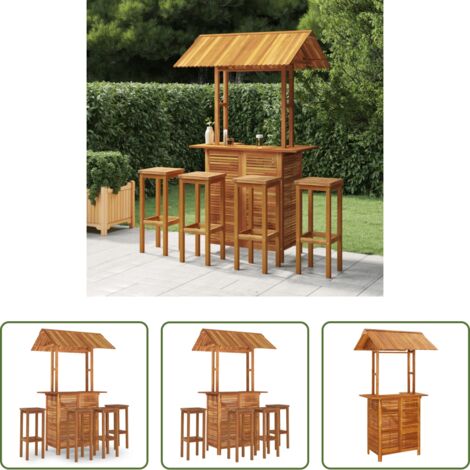 vidaXL Sgabelli da bar -  Set da Bar per Giardino 5 pz in Legno Massello di Acacia