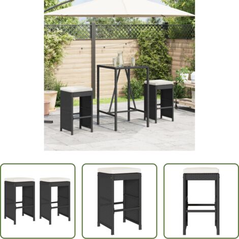 vidaXL Sgabelli da bar -  Sgabelli da Bar con Cuscini 2 pz Neri in Polyrattan