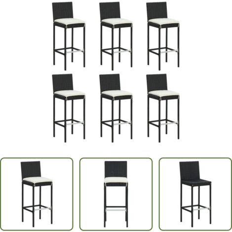 vidaXL Sgabelli da esterno -  Sgabelli da Bar con Cuscini 6 pz in Polyrattan Nero