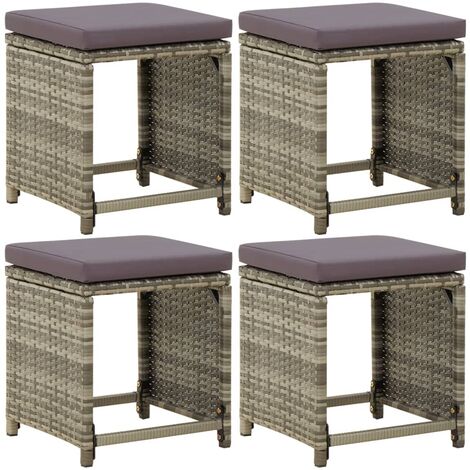 vidaXL Sgabelli da Giardino 4 pz con Cuscini in Polyrattan Grigi