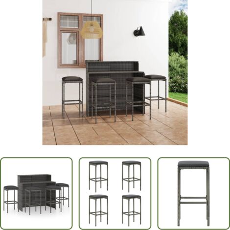 vidaXL Sgabelli da giardino -  Set Bar da Giardino 5 pz con Cuscini Grigio