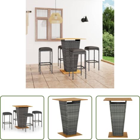 vidaXL Sgabelli da giardino -  Set da Bar da Giardino 5 pz con Cuscini in Polyrattan Grigio