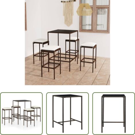 vidaXL Sgabelli da giardino - Set da Bar da Giardino 5 pz con Cuscini in Polyrattan Marrone