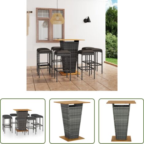 vidaXL Sgabelli da giardino -  Set da Bar per Giardino 9 pz con Cuscini in Polyrattan Grigio