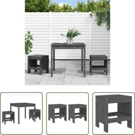 vidaXL Sgabelli da giardino -  Set da Bistrot da Giardino 3pz Grigio in Legno Massello di Pino