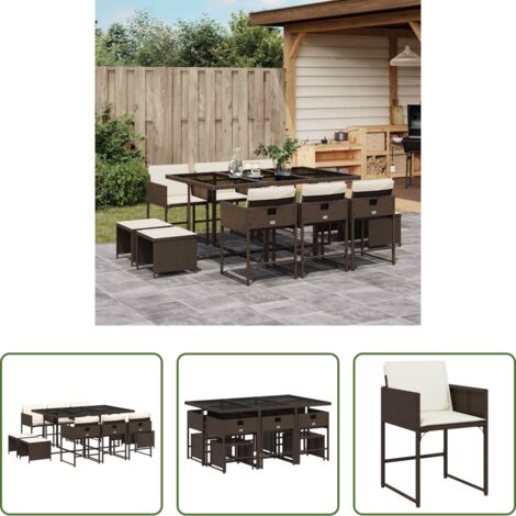 vidaXL Sgabelli da giardino -  Set da Pranzo da Giardino 11 pz con Cuscini Polyrattan Marrone