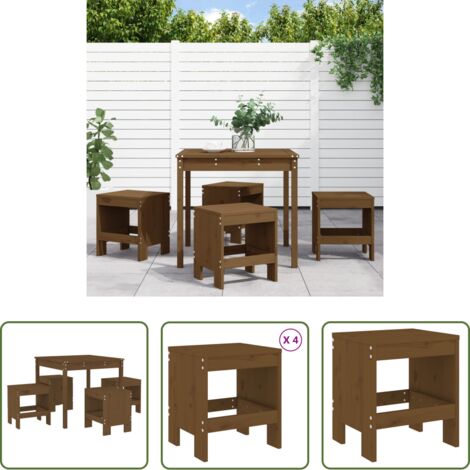 vidaXL Sgabelli da giardino -  Set da Pranzo da Giardino 5 pz ambra in Legno Massello di Pino