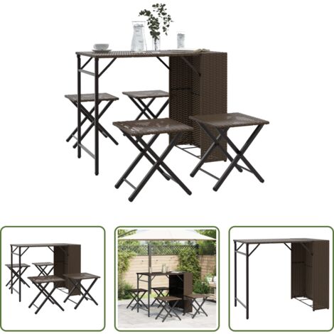 vidaXL Sgabelli da giardino -  Set da Pranzo da Giardino Pieghevole 5 pz Marrone in Polyrattan