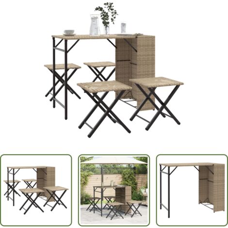 vidaXL Sgabelli da giardino -  Set da Pranzo da Giardino Pieghevole 5pz Beige in Polyrattan