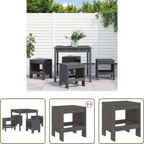 vidaXL Sgabelli da giardino -  Set da Pranzo per Giardino 5pz Grigio in Legno Massello di Pino