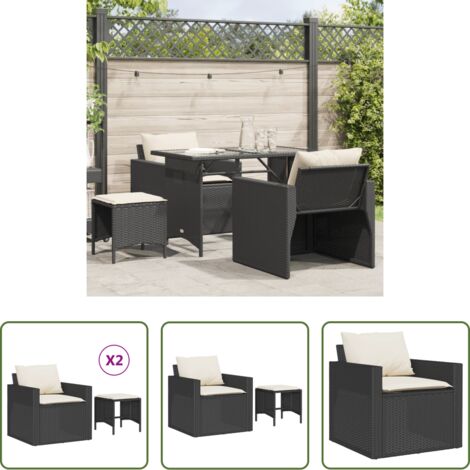vidaXL Sgabelli da giardino -  Set Divani da Giardino 4 pz con Cuscini Nero in Polyrattan