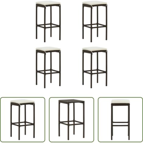 vidaXL Sgabelli in acciaio -  Sgabelli da Bar con Cuscini 4 pz Marroni in Polyrattan