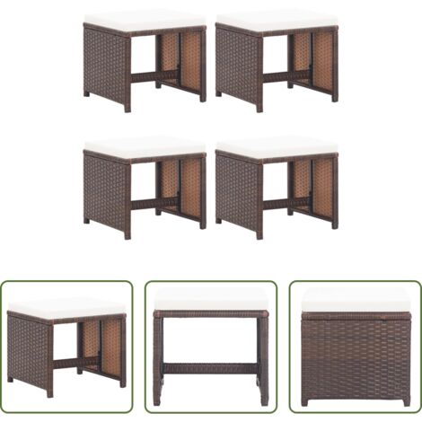 vidaXL Sgabelli in acciaio -  Sgabelli da Giardino 4 pz con Cuscini in Polyrattan Marrone