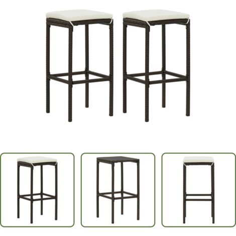 vidaXL Sgabello da bar con cuscino - Sgabelli da Bar con Cuscini 2 pz Marroni in Polyrattan