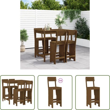 vidaXL Sgabello da bar -  Set Bar da Giardino 5 pz ambra in Legno Massello di Pino