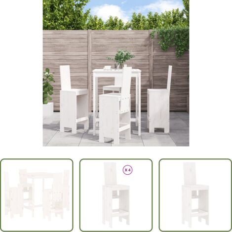 vidaXL Sgabello da bar -  Set Bar da Giardino 5 pz Bianco in Legno Massello di Pino
