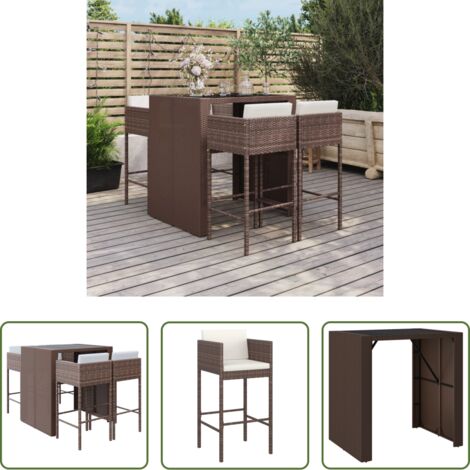 vidaXL Sgabello da bar -  Set Bar da Giardino 5 pz con Cuscini in Polyrattan Marrone