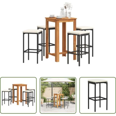 vidaXL Sgabello da bar - Set Bar da Giardino 5 pz Nero in Legno Acacia e Polyrattan
