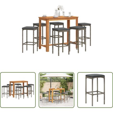 vidaXL Sgabello da bar -  Set Bar da Giardino 7 pz Grigio in Legno Acacia e Polyrattan