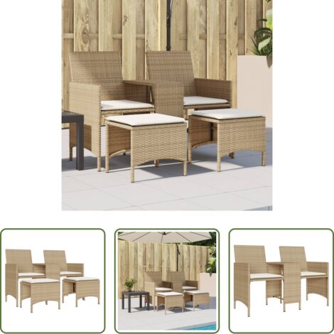 vidaXL Sgabello da giardino -  Divano Giardino 2 Posti con Tavolo e Sgabelli Beige Polyrattan