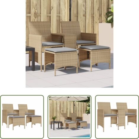 vidaXL Sgabello da giardino -  Divano Giardino 2 Posti con Tavolo e Sgabelli Beige Polyrattan