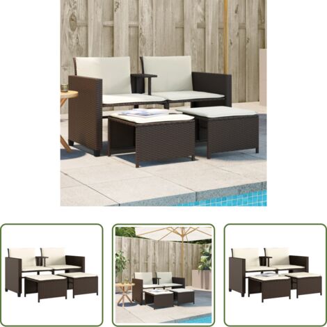 vidaXL Sgabello da giardino -  Divano Giardino 2Posti con Tavolo e Sgabelli Marrone Polyrattan