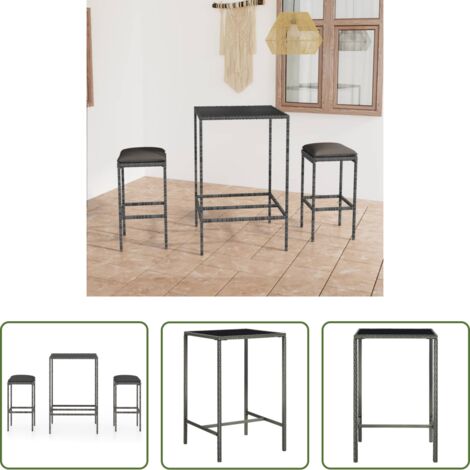 vidaXL Sgabello da giardino -  Set da Bar da Giardino 3 pz con Cuscini in Polyrattan Grigio