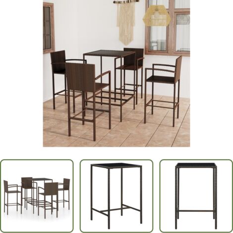 vidaXL Sgabello da giardino -  Set da Bar da Giardino 5 pz in Polyrattan Marrone