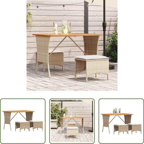 vidaXL Sgabello da giardino - Set da Pranzo da Giardino 3 pz con Cuscini Beige in Polyrattan