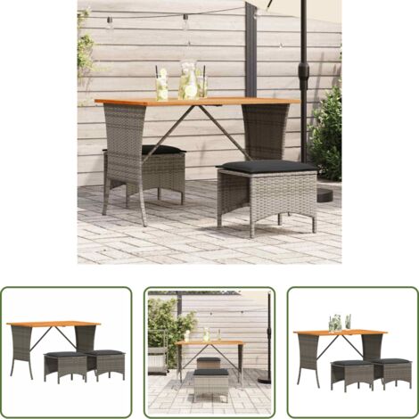 vidaXL Sgabello da giardino - Set da Pranzo da Giardino 3 pz con Cuscini in Polyrattan Grigio