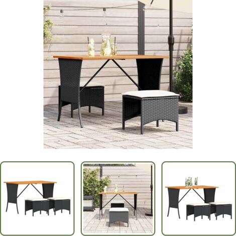 vidaXL Sgabello da giardino - Set da Pranzo da Giardino 3 pz con Cuscini Nero in Polyrattan