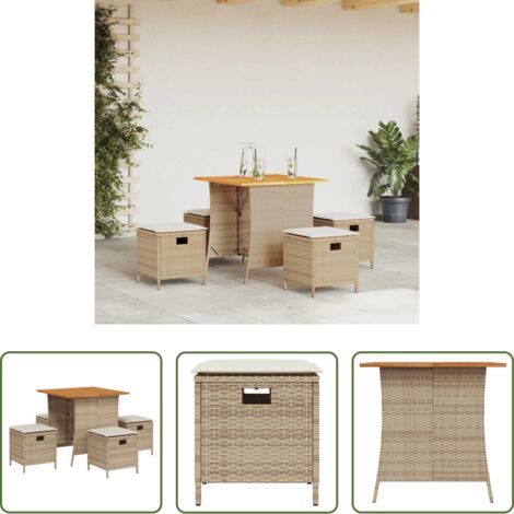 vidaXL Sgabello da giardino -  Set da Pranzo da Giardino 5 pz con Cuscini Beige in Polyrattan