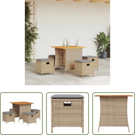 vidaXL Sgabello da giardino -  Set da Pranzo da Giardino 5 pz con Cuscini Beige in Polyrattan