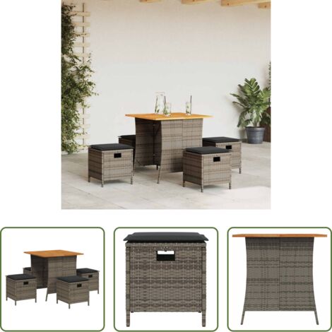 vidaXL Sgabello da giardino -  Set da Pranzo da Giardino 5 pz con Cuscini in Polyrattan Grigio