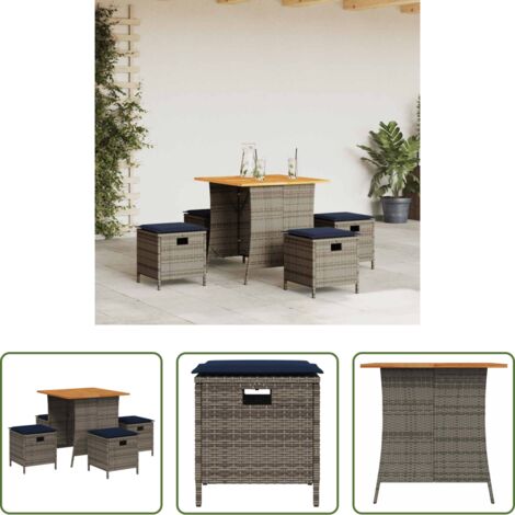 vidaXL Sgabello da giardino -  Set da Pranzo da Giardino 5 pz con Cuscini in Polyrattan Grigio