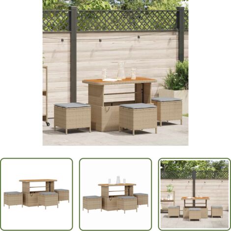 vidaXL Sgabello da giardino -  Set da Pranzo per Giardino Beige polyrattan