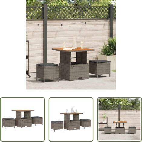 vidaXL Sgabello da giardino -  Set da Pranzo per Giardino Grigio polyrattan