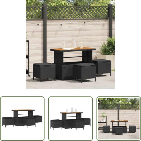 vidaXL Sgabello da giardino -  Set da Pranzo per Giardino Nero polyrattan