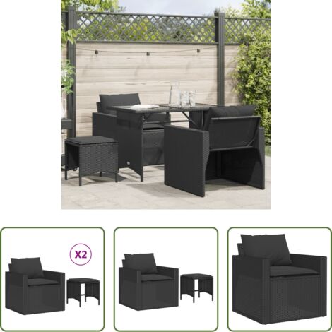 vidaXL Sgabello da giardino -  Set Divani da Giardino 4 pz con Cuscini Nero in Polyrattan