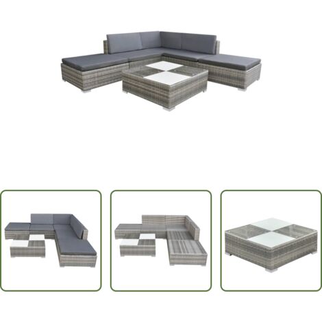 vidaXL Sgabello da giardino -  Set Divani da Giardino 6 pz con Cuscini in Polyrattan Grigio