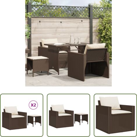 vidaXL Sgabello da giardino -  Set Divano da Giardino 4 pz con Cuscini Marrone in Polyrattan
