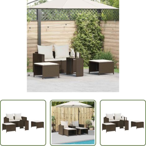 vidaXL Sgabello da giardino -  Set Divano da Giardino 5 pz con Cuscini Marrone in Polyrattan