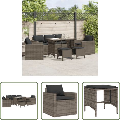 vidaXL Sgabello da giardino -  Set Divano da Giardino 6 pz con Cuscini Grigio in Polyrattan