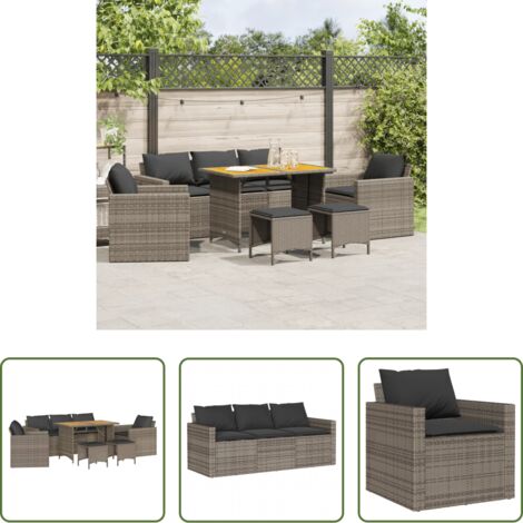 vidaXL Sgabello da giardino -  Set Divano da Giardino 6 pz con Cuscini Grigio in Polyrattan