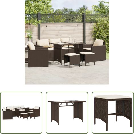 vidaXL Sgabello da giardino -  Set Divano da Giardino 6 pz con Cuscini Marrone in Polyrattan